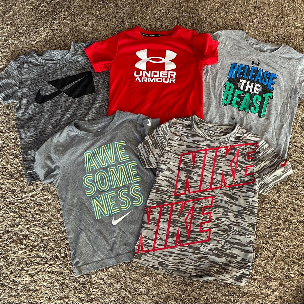 Boys Nike and UA tees, size 7